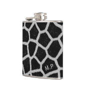 Schwarz-weißer Giraffen-Druck-Monogramm Flachmann (Links)