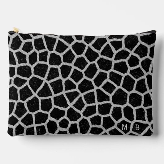 Schwarz-weißer Giraffen-Druck-Monogramm Zubehörtasche (Vorderseite)