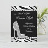 Schwarz-weißer Glamour Night Zebra Glitzer Shoes Einladung (Stehend Vorderseite)