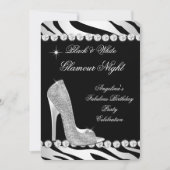 Schwarz-weißer Glamour Night Zebra Glitzer Shoes Einladung (Vorderseite)