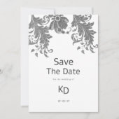 Schwarz-weißer Glitzer Blumenspitze Save the Date Einladung (Vorderseite)