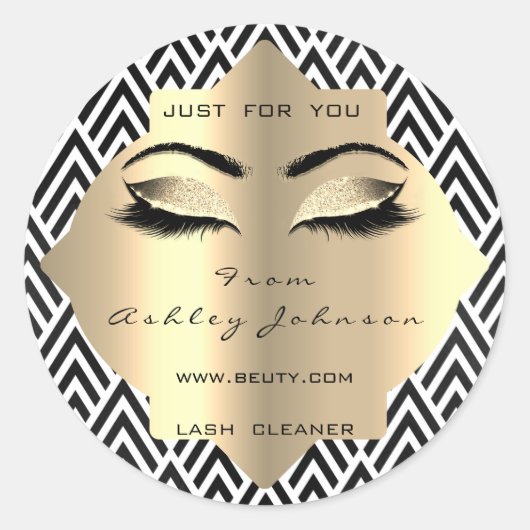 Schwarz-weißer Glitzer Champaigne Gold Lash Cleane Runder Aufkleber (Vorderseite)