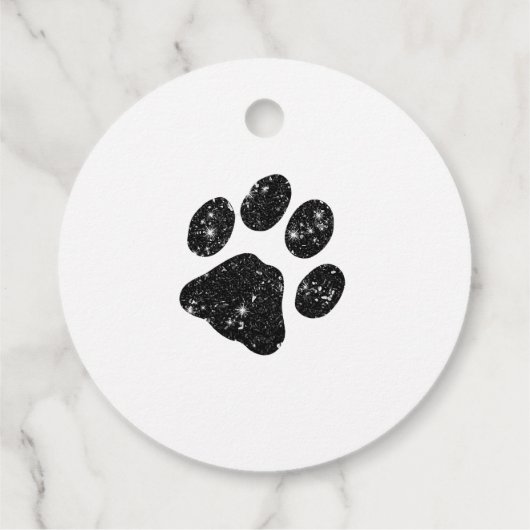 Schwarz-weißer Glitzer Paw Print Geschenkanhänger (Rückseite)