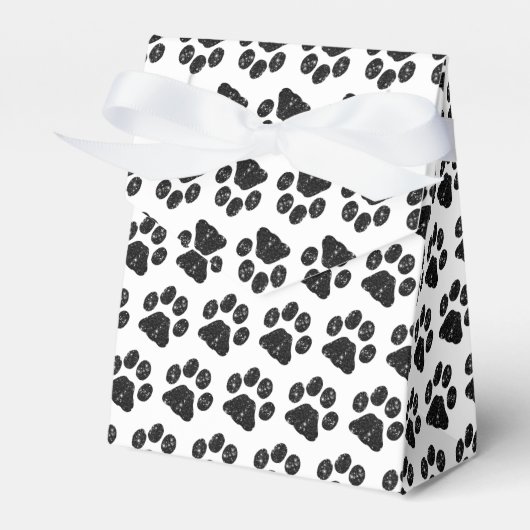 Schwarz-weißer Glitzer Paw Print Geschenkschachtel (Vorderseite)