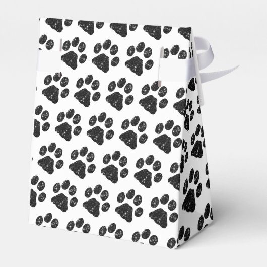 Schwarz-weißer Glitzer Paw Print Geschenkschachtel (Rückseite)