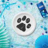 Schwarz-weißer Glitzer Paw Print Pappteller (Party)