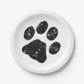 Schwarz-weißer Glitzer Paw Print Pappteller (Vorderseite)