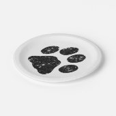 Schwarz-weißer Glitzer Paw Print Pappteller (Schrägansicht)