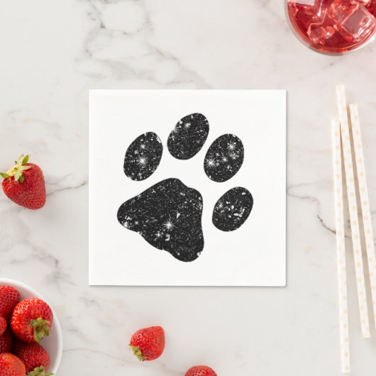 Schwarz-weißer Glitzer Paw Print Serviette (Beispiel)