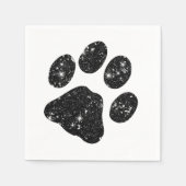 Schwarz-weißer Glitzer Paw Print Serviette (Vorderseite)