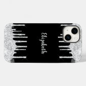 Schwarz-weißer Glitzer Silver Monogram Case-Mate iPhone Hülle (Rückseite (Horizontal))