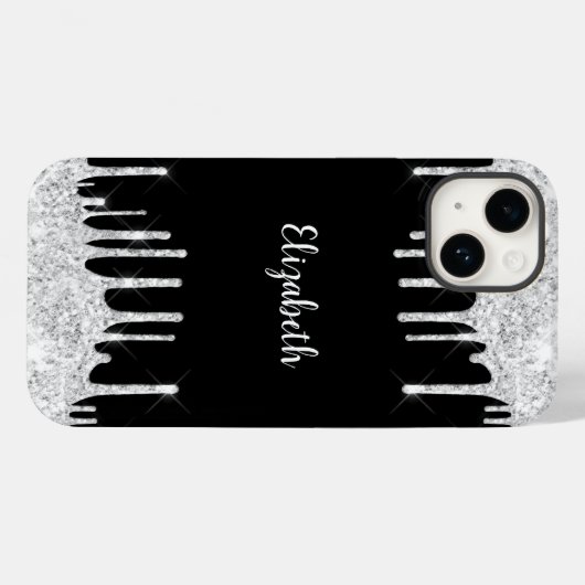 Schwarz-weißer Glitzer Silver Monogram Case-Mate iPhone Hülle (Rückseite (Horizontal))