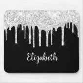 Schwarz-weißer Glitzer Silver Monogram Mousepad (Vorne)
