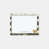 Schwarz-weißer GoldConfetti und -streifen Post-it Klebezettel (Vorderseite)