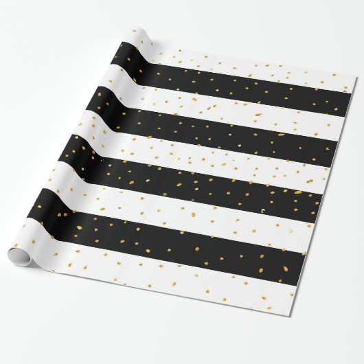 Schwarz-weißer GoldImitat-Glitter stripes Geschenkpapier (Ungerollt)