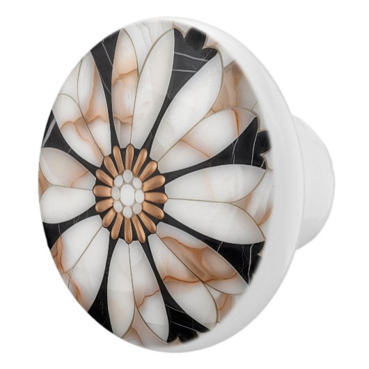 Schwarz-weißer Goldmarmor Daisy Blume Mosaik Style Keramikknauf (Rechts)