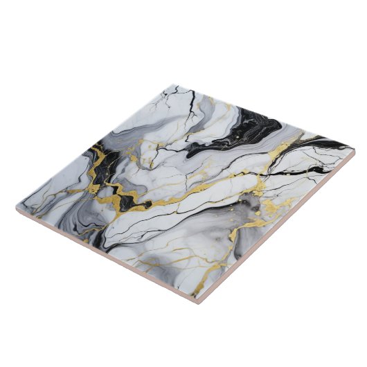 Schwarz-weißer Goldmarmor und Alkoholtink Abstrakt Fliese (Seite)