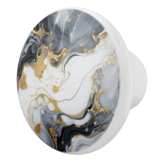 Schwarz-weißer Goldmarmor und Alkoholtink Abstrakt Keramikknauf (Rechts)