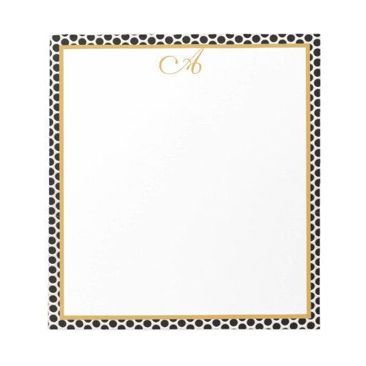 Schwarz-weißer Goldpolka-Punkt Monogram-Name Notep Notizblock (Vorderseite)