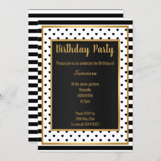 SCHWARZ-WEISSER GOLDSCHEIBEN-STREIFEN HERZ EINLADUNG