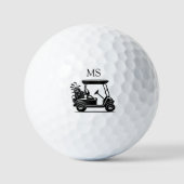 Schwarz-weißer Golfwagen mit Initialen Golfball (Vorderseite)
