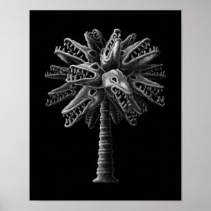 Schwarz-weißer Gothic Skulls Horror Tree Poster