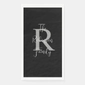 Schwarz-weißer Graue Name Monogram Handtuch Serviette (Vorderseite)