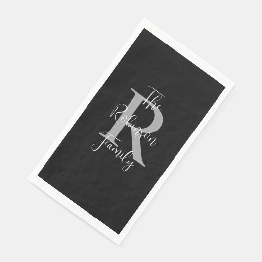 Schwarz-weißer Graue Name Monogram Handtuch Serviette (Ecke)