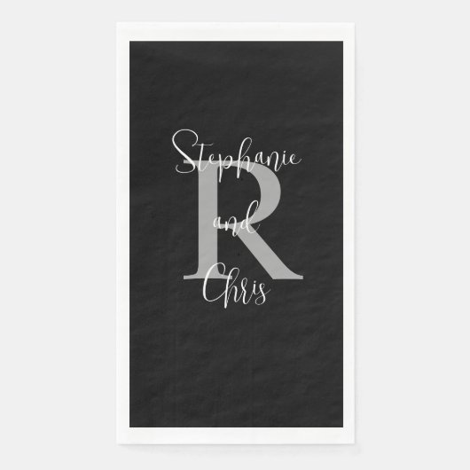 Schwarz-weißer Graue Name Monogram Handtuch Serviette (Vorderseite)