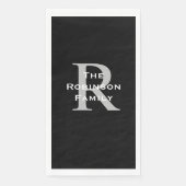 Schwarz-weißer Graue Name Monogram Handtuch Serviette (Vorderseite)