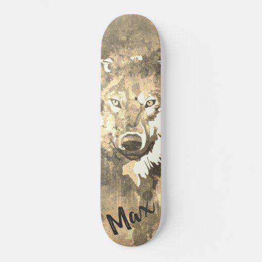 Schwarz-weißer Grauwolf abstrakt Skateboard (Vorderseite)