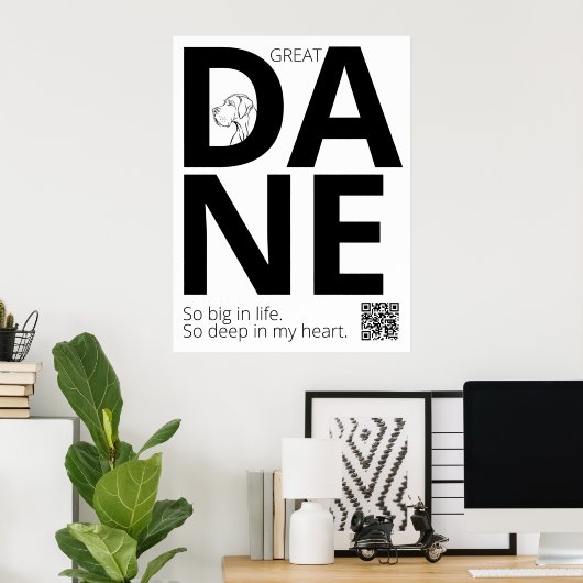 Schwarz-weißer Great Dane Minimal Poster (Heimbüro)