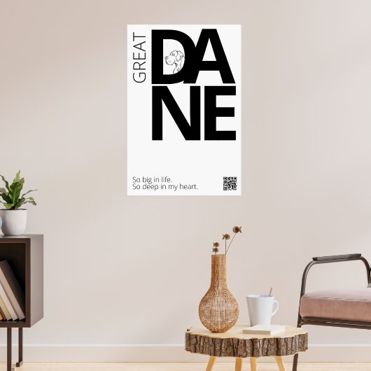 Schwarz-weißer Great Dane Minimal Poster (Wohnzimmer 3)