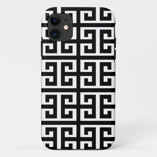 Schwarz-weißer griechischer Schlüssel Case-Mate iPhone Hülle (Rückseite)