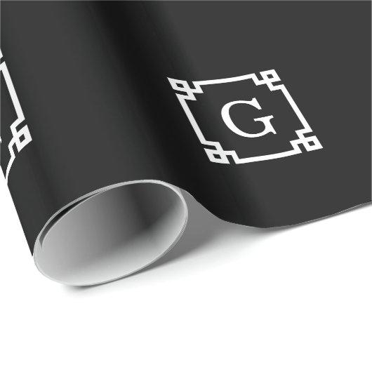 Schwarz-weißer griechischer Schlüsselrahmen #2 Geschenkpapier (Rolleneckpunkt)