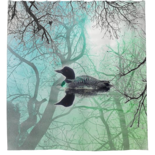 Schwarz-weißer grüner Ballon am See Duschvorhang (Vorderseite)