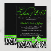 Schwarz-weißer Grüner Zebra Abschluss Einladung (Vorne/Hinten)