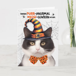 Schwarz-weißer Halloween Cat PURRanormal MEOWolwee Feiertagskarte