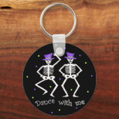 Schwarz-weißer Halloween Skelettknochentanz Schlüsselanhänger (Vorderseite)
