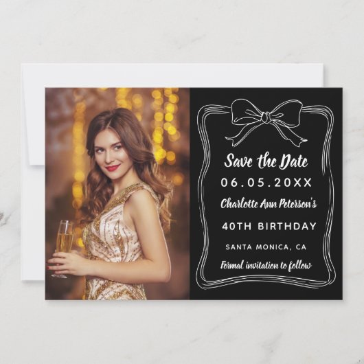 Schwarz-weißer handgezeichnet Buggeburt Foto Gebur Save The Date (Vorderseite)