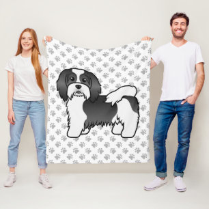 Schwarz-weißer Havanese süßer Cartoon-Hund Fleecedecke