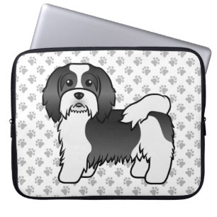 Schwarz-weißer Havanese süßer Cartoon-Hund Laptopschutzhülle