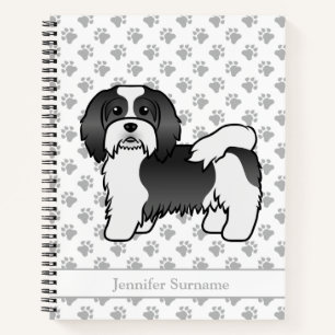 Schwarz-weißer Havanese süßer Cartoon-Hund & Name Notizblock