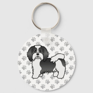 Schwarz-weißer Havanese süßer Cartoon-Hund Schlüsselanhänger