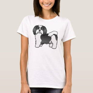 Schwarz-weißer Havanese süßer Cartoon-Hund T-Shirt