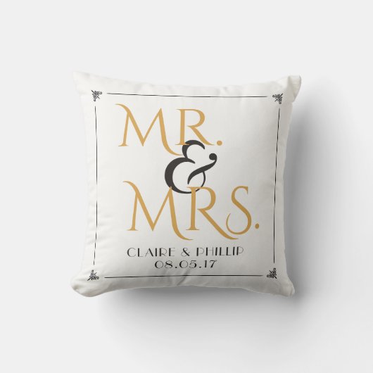 Schwarz-weißer | Herr u. Frau Wedding des Gold Kissen (Vorderseite)