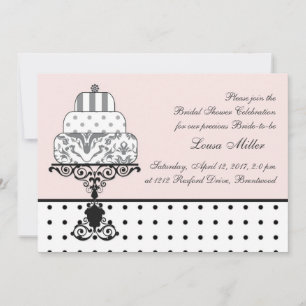 Schwarz-weißer Hochzeitskuchen, Polka dot Brautpar Einladung
