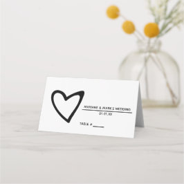 Schwarz-weißer Hochzeitstisch mit abgerundetem Her Platzkarte