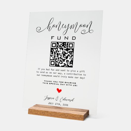Schwarz-weißer Honeymoon Fund Qr Code Minimal Mode Acrylschild (Winkel)