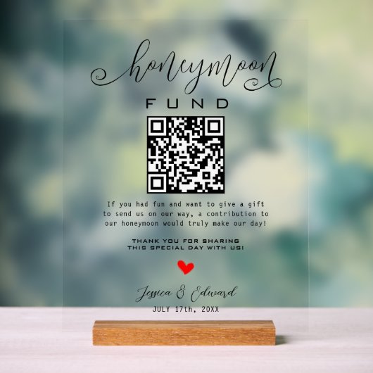 Schwarz-weißer Honeymoon Fund Qr Code Minimal Mode Acrylschild (Neutral)